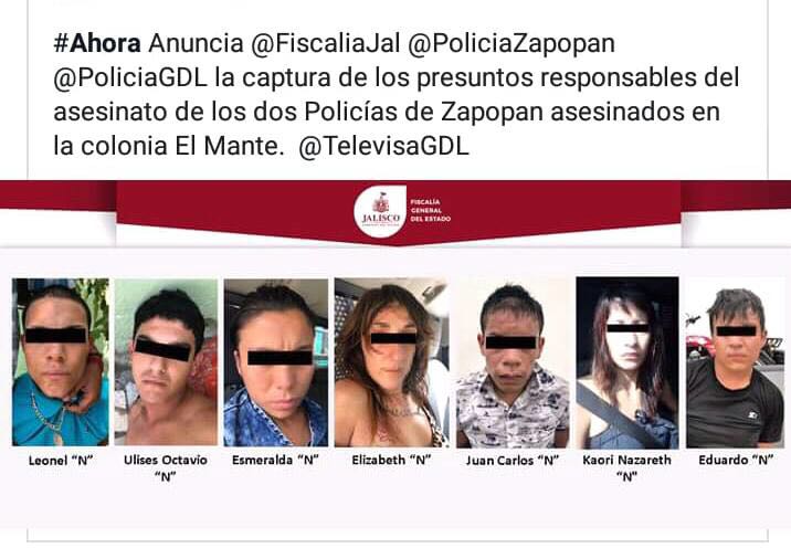 Detienen a los asesinos de los policías de Zapopan, integraban una banda de&nbsp;robacoches